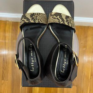 Bettye Muller Bridget Sandals Snake Print Brown Leather Ankle Strap Size EU 35.5